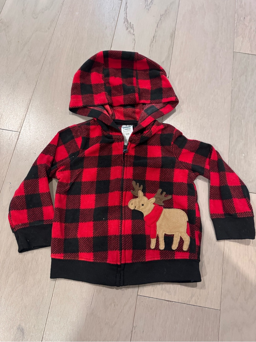 child of mine Red & Black Buffalo Plaid Hoodie with Moose Applique